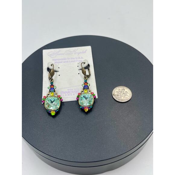 Anne Koplik Signed Cushion Cut Mint Swarovski Crystal Pierced Earrings New - Picture 13 of 15
